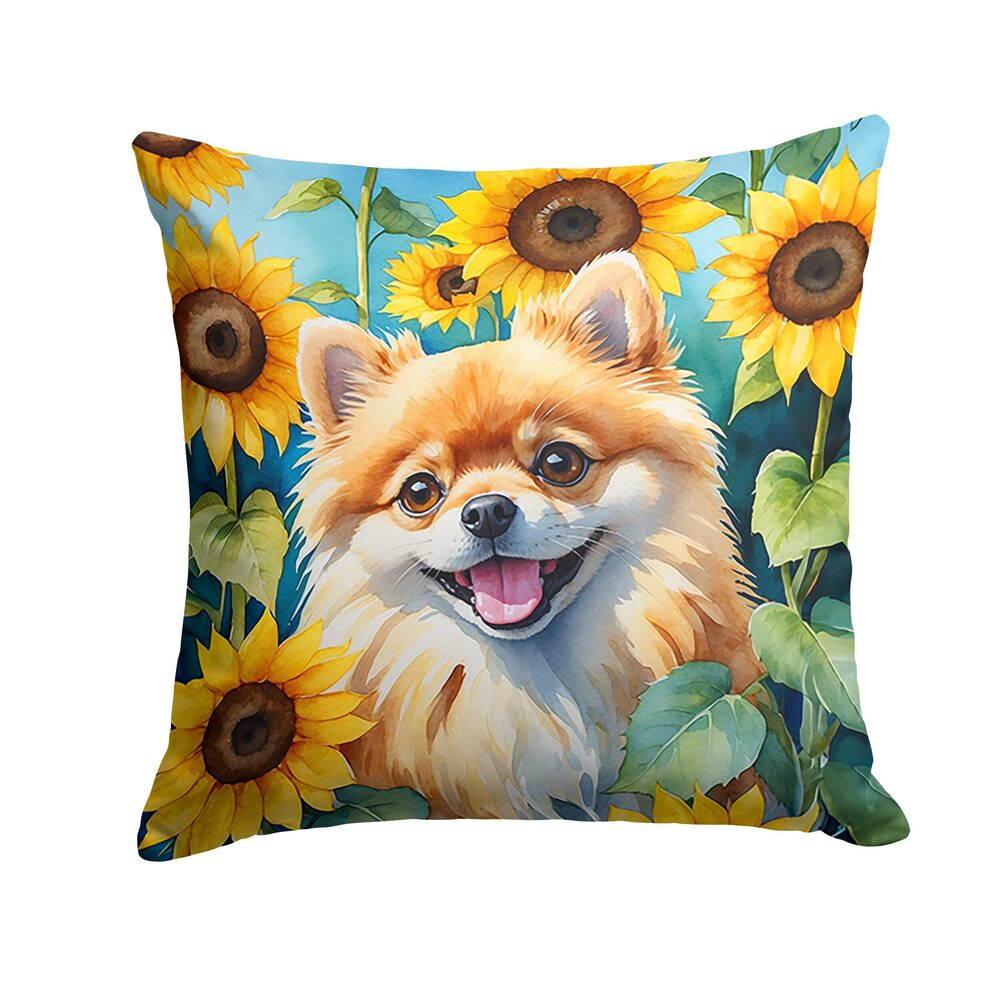 8111 in Sunflowers Throw Pillow, 14Hx14W, Pomeranian 6136